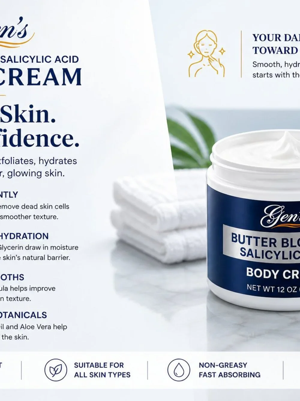 GEN Skin Salicylic Acid Body Cream, 12 Ounces